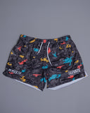 GRAY CAMO “COLORFUL SPLATTER” 5” SHORTS